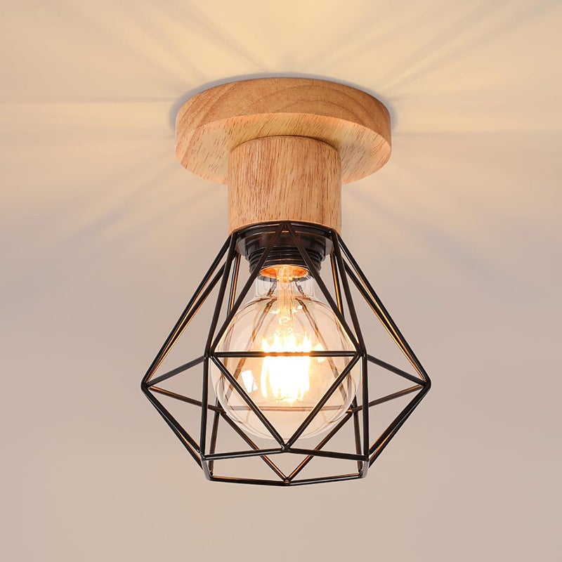 Przemysłowy plafon metalowy, geometryczna klatka Mini Lighting E27, średnica 16 cm