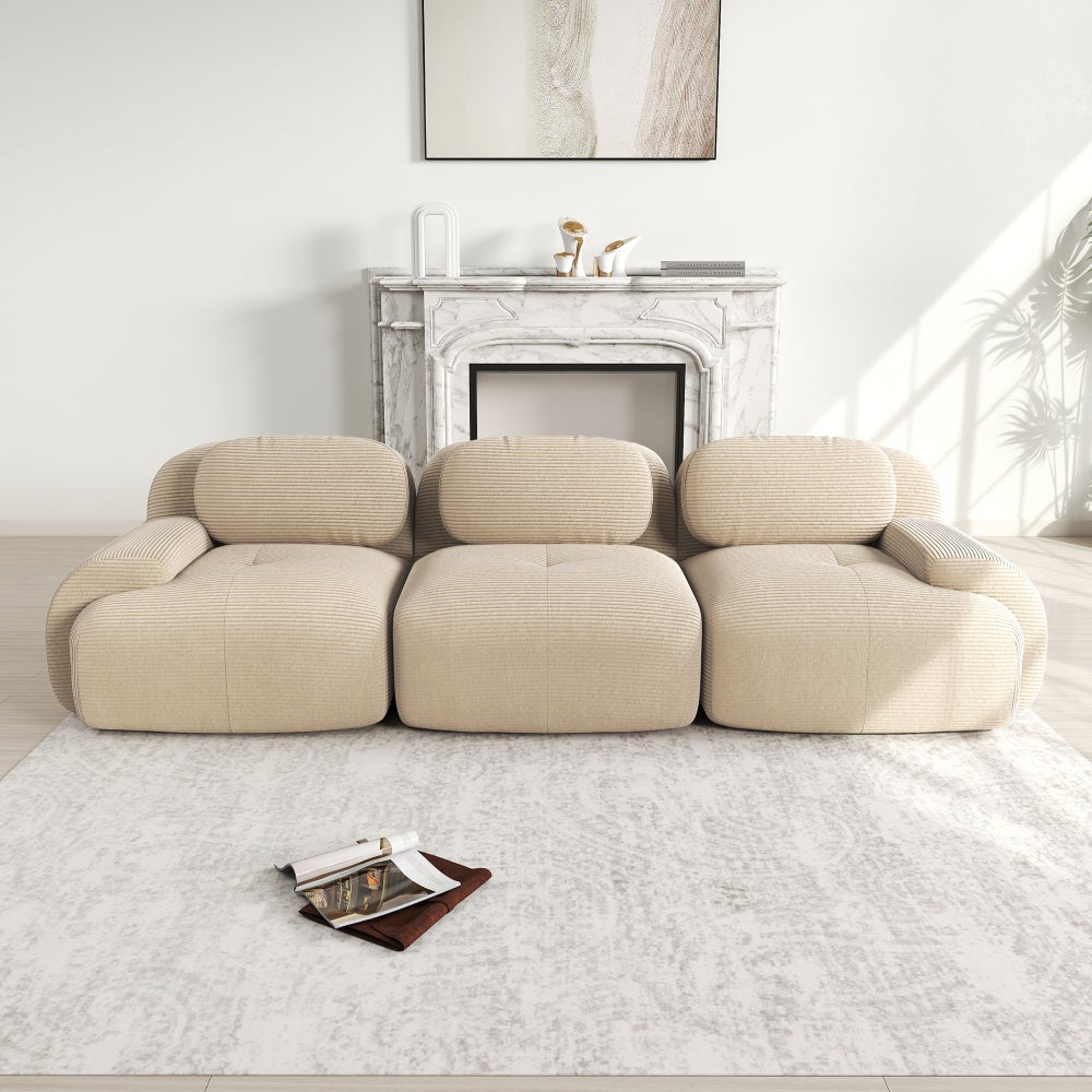 Sofa 3-osobowa, sztruks premium, modułowa, antypoślizgowa, nie wymaga montażu, beżowa