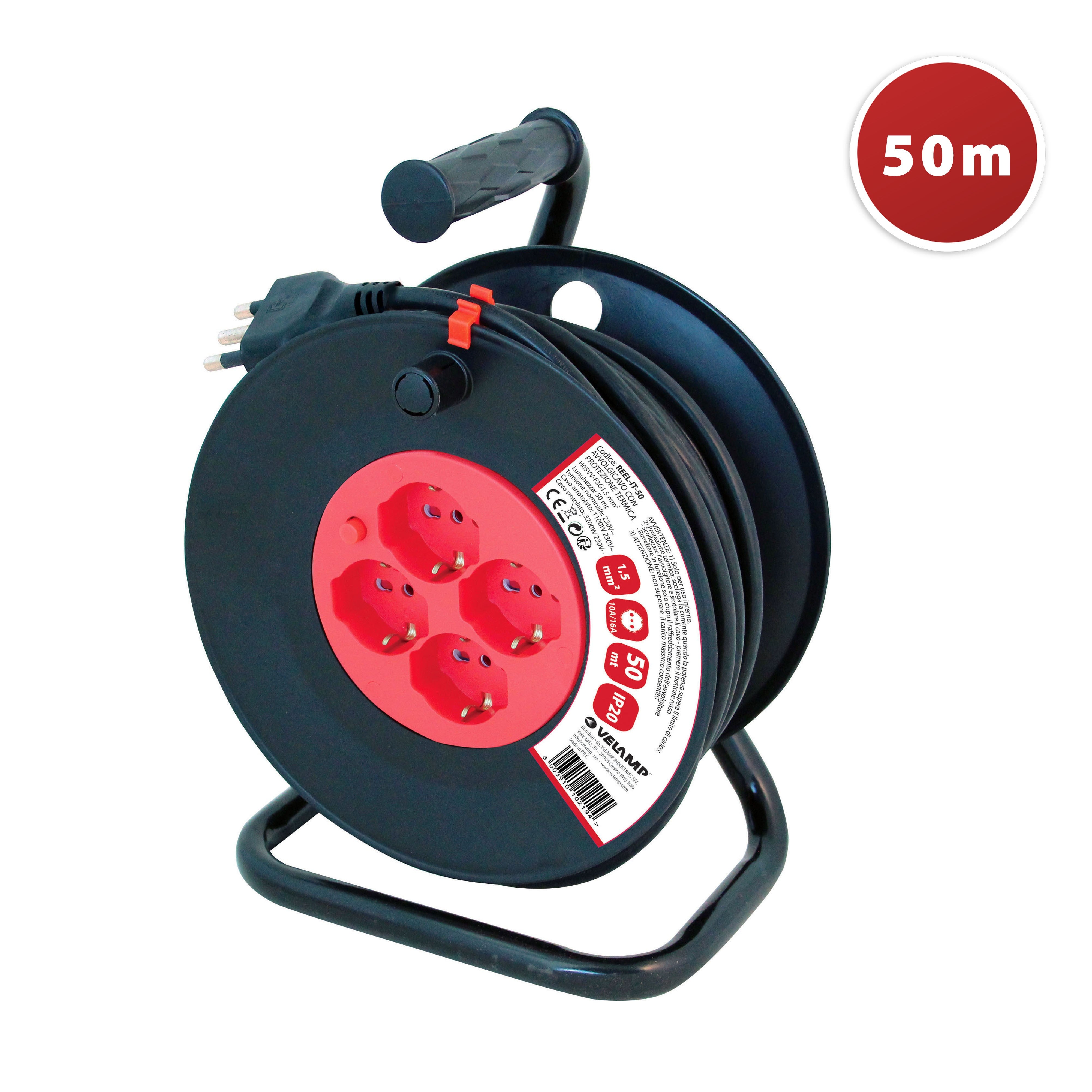 Enrouleur électrique standard italien, 4 prises, câble H05VV-F3G1.5MM2, 50m, CE - 6