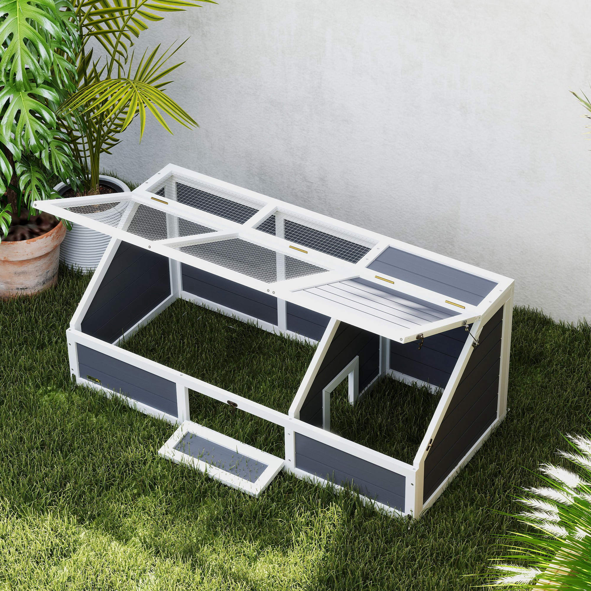 Casa para Tartarugas PawHut Madeira de Abeto, Aço Galvanizado Cinza Claro 120x55x50 cm D40-044V01LG - 4