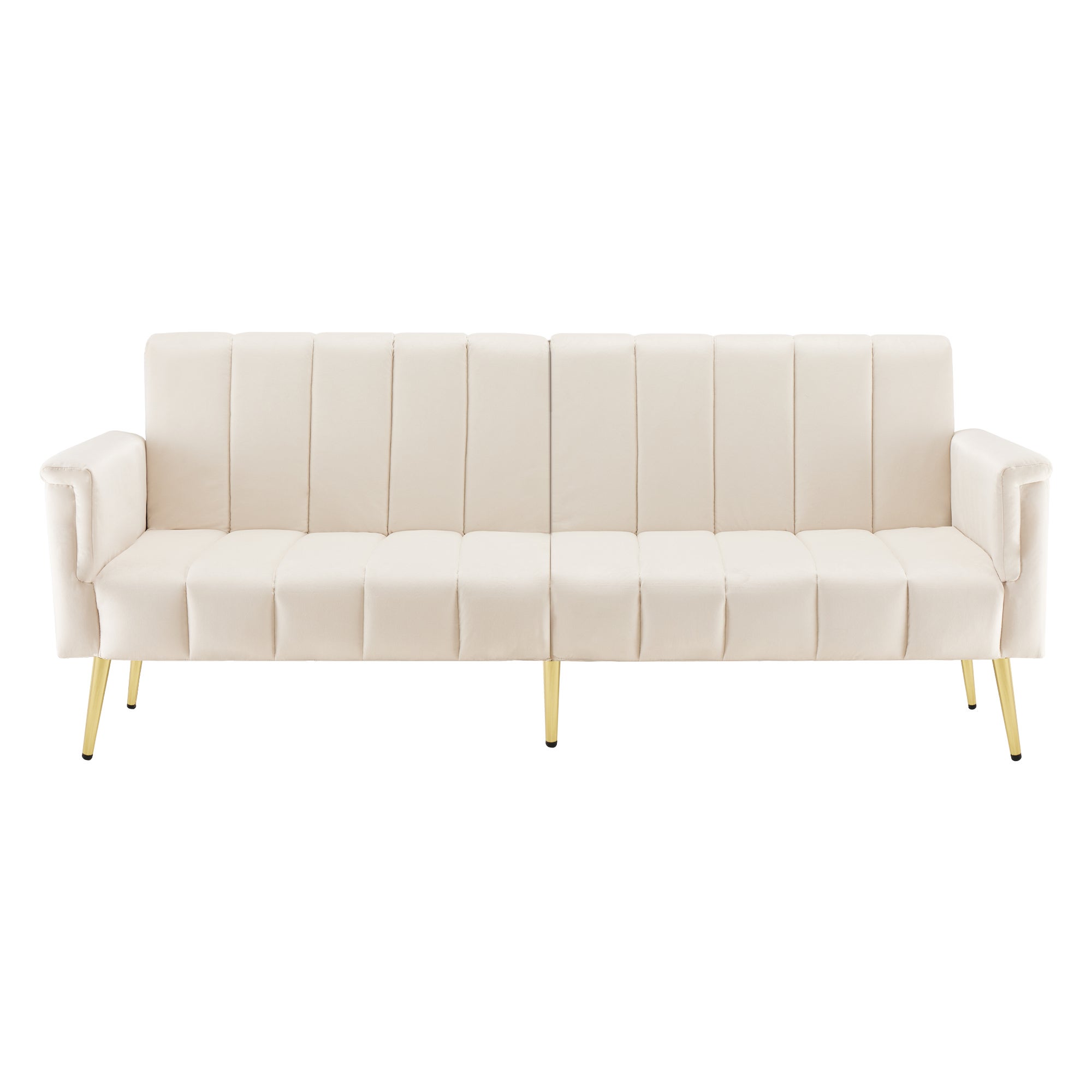 Canapé convertible 2 places avec pieds auxiliaires et fonction couchage, 183x76x75 cm, tissu velours, beige - 6