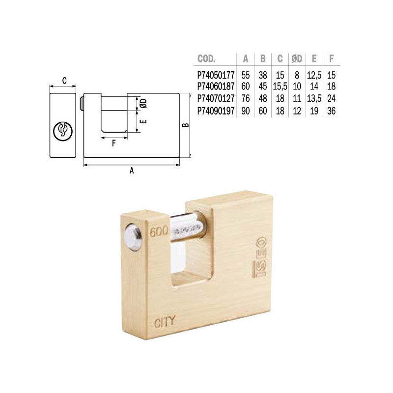 LUCCHETTO RETTANGOLARE ARCO LUNGO Mm 30 DP.302350 - 9