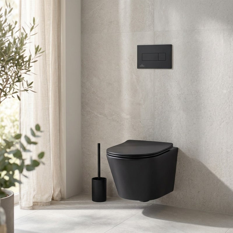 Pack WC Bâti-support sol mur Villeroy & Boch + WC SAT Infinitio sans bride + Abattant SoftClose + Plaque noire (VCNBLINFI4) - 2