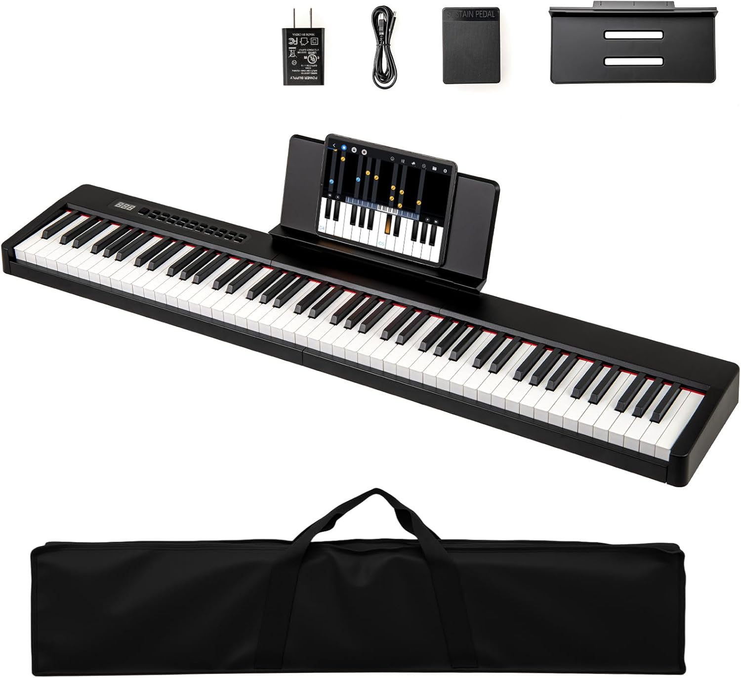 Cyfrowe Pianino 88 Klawiszy, 380 Brzmień, 128 Rytmów i 88 Demo, Pianino Elektroniczne, Przycisk Sustain i Uchwyt na Nuty (Czarne)