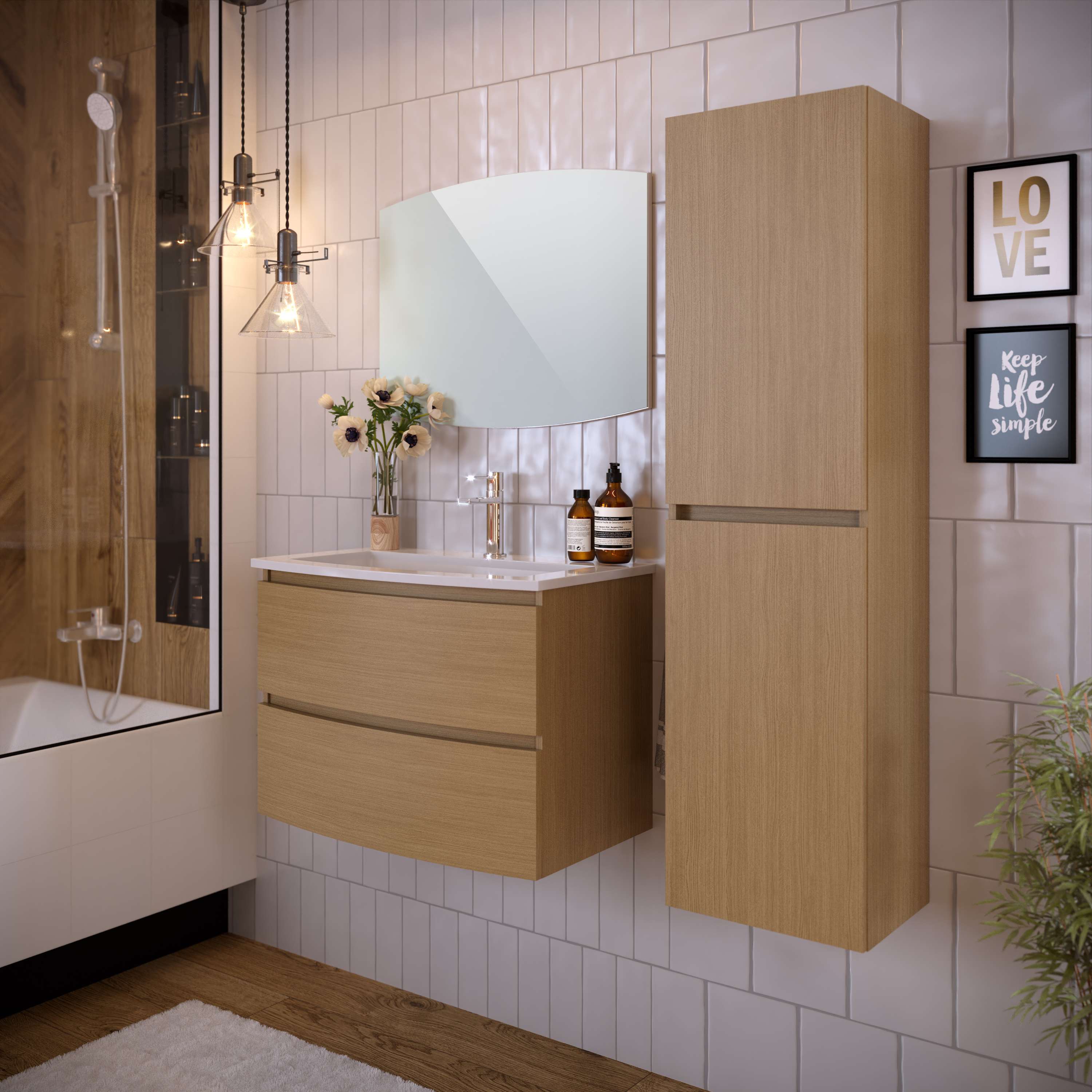 Meuble de salle de bain SAND 2 tiroirs 80 cm chêne T-BATH Inclus lavabo - 6