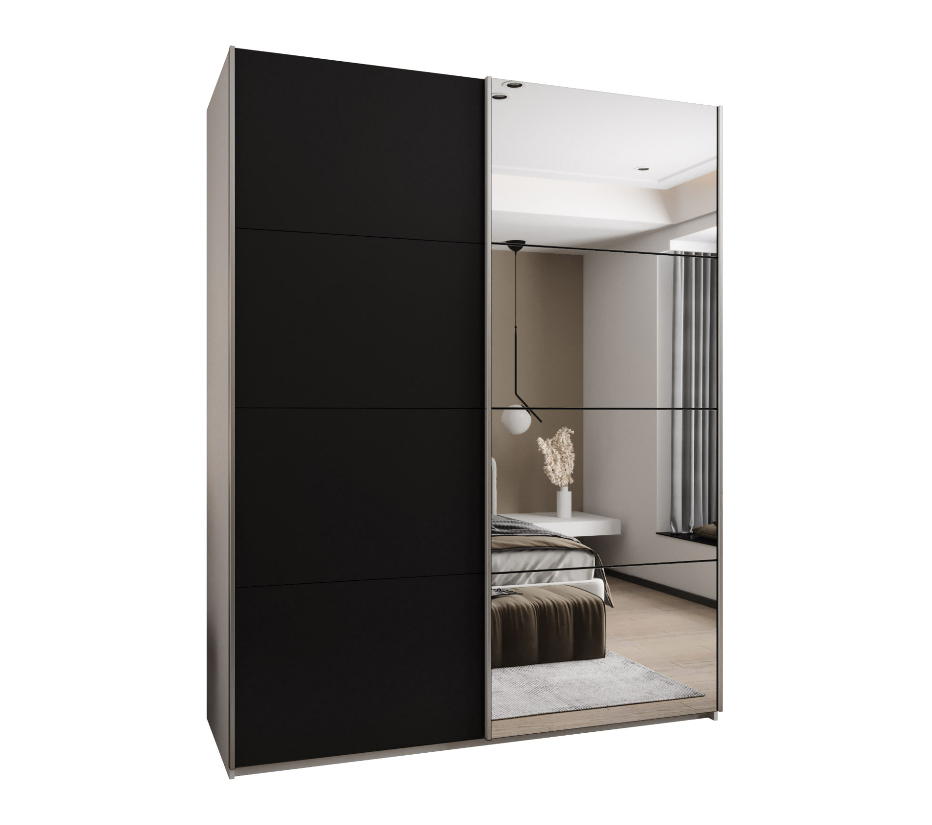 Szafa przesuwna wysoka Lux 3 200 x 64 x 245,5 cm biały + czarny + u. srebrny - Abiks Meble