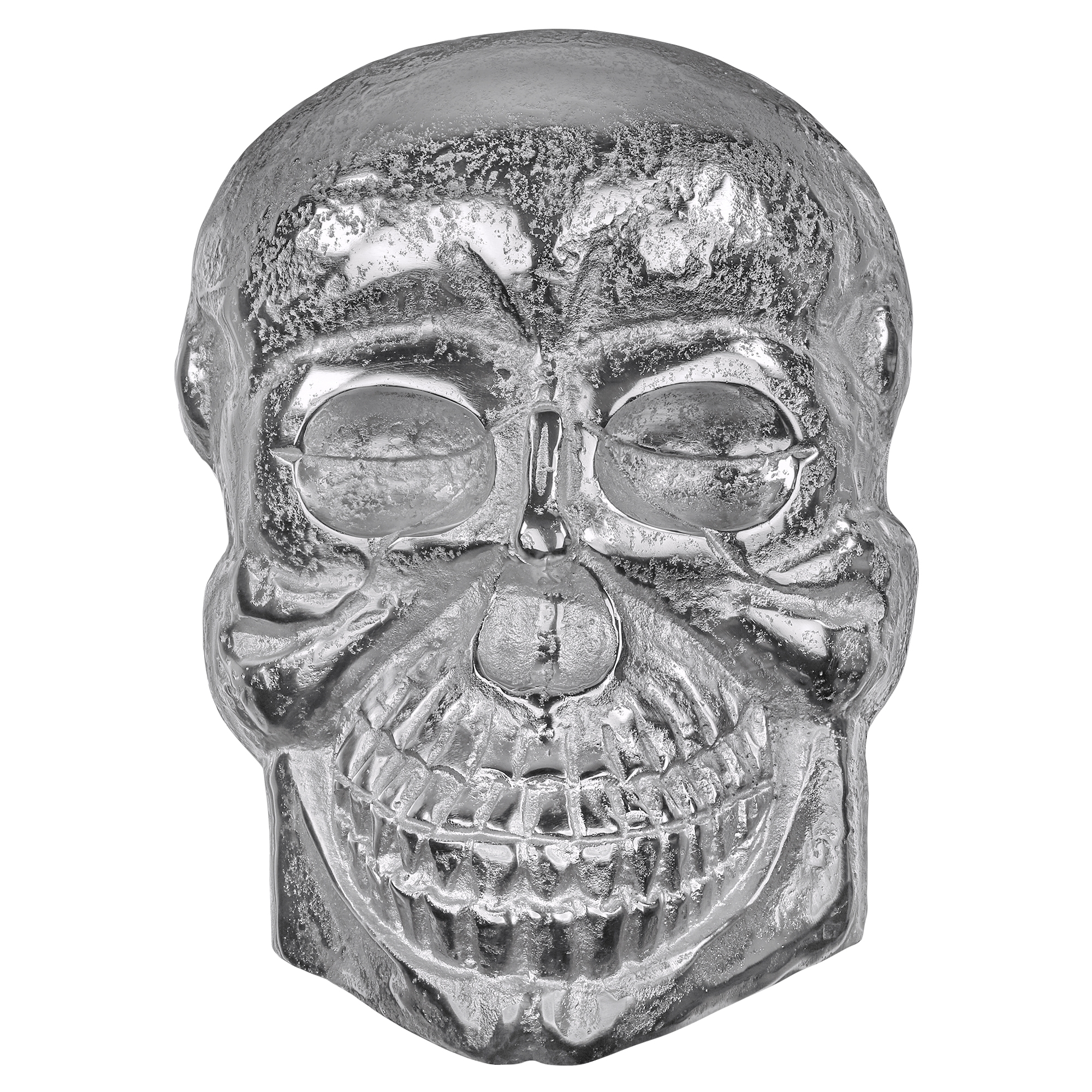 WOMO-DESIGN srebrna rzeźba ścienna czaszki 42 x 30 cm polerowane aluminium z niklowym wykończeniem gotycka dekoracja do salonu i sypialni