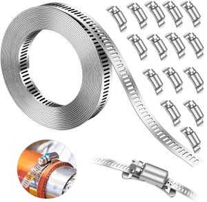 Xespis 6m Collier De Serrage Métallique, 304 Collier De Serrage Inox Avec 15 Pièces Fixation