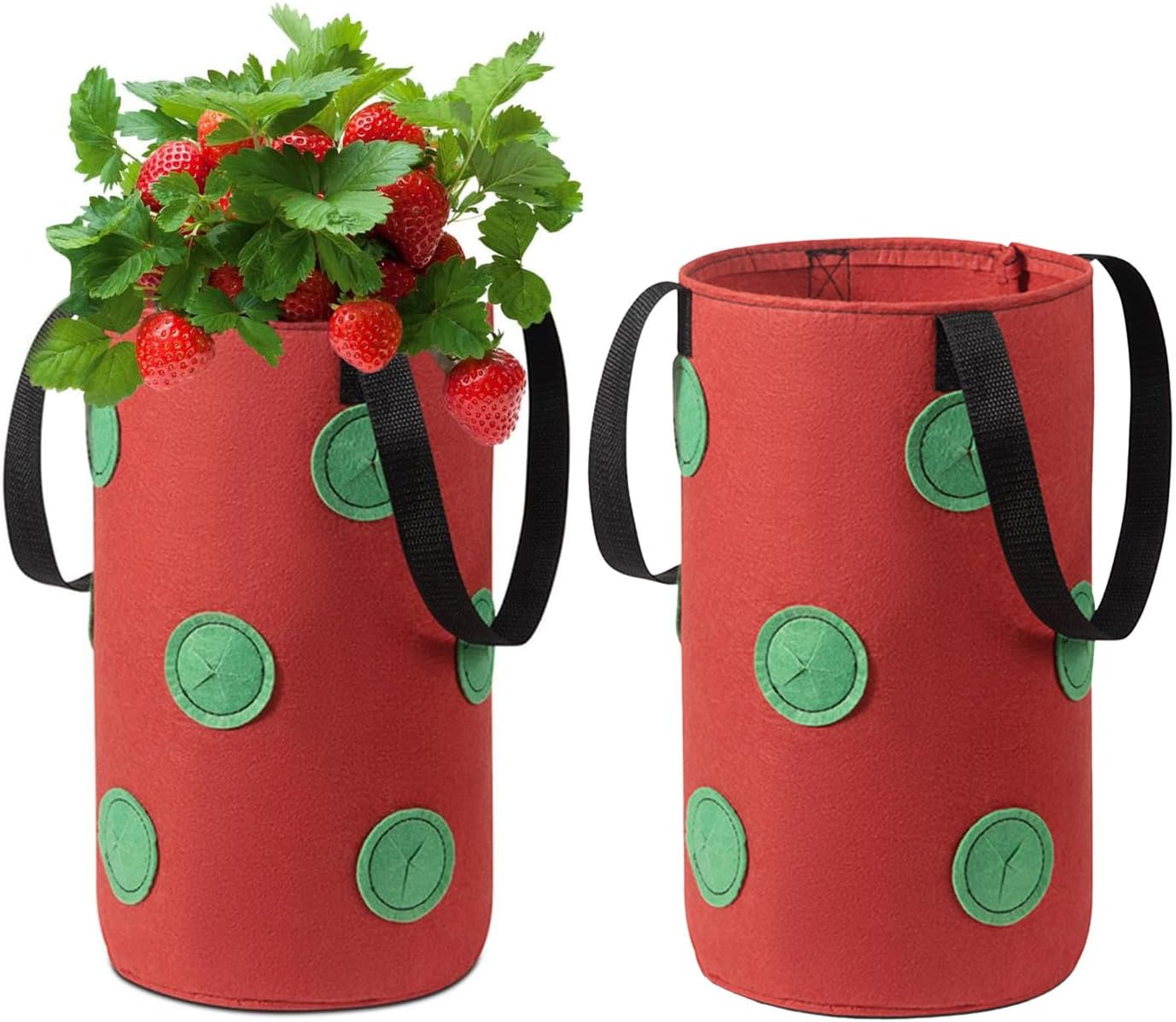 Zestaw 2 wiszących worków do uprawy truskawek z uchwytami, 12 otworów, do sadzenia truskawek, warzyw i kwiatów, kolor czerwony