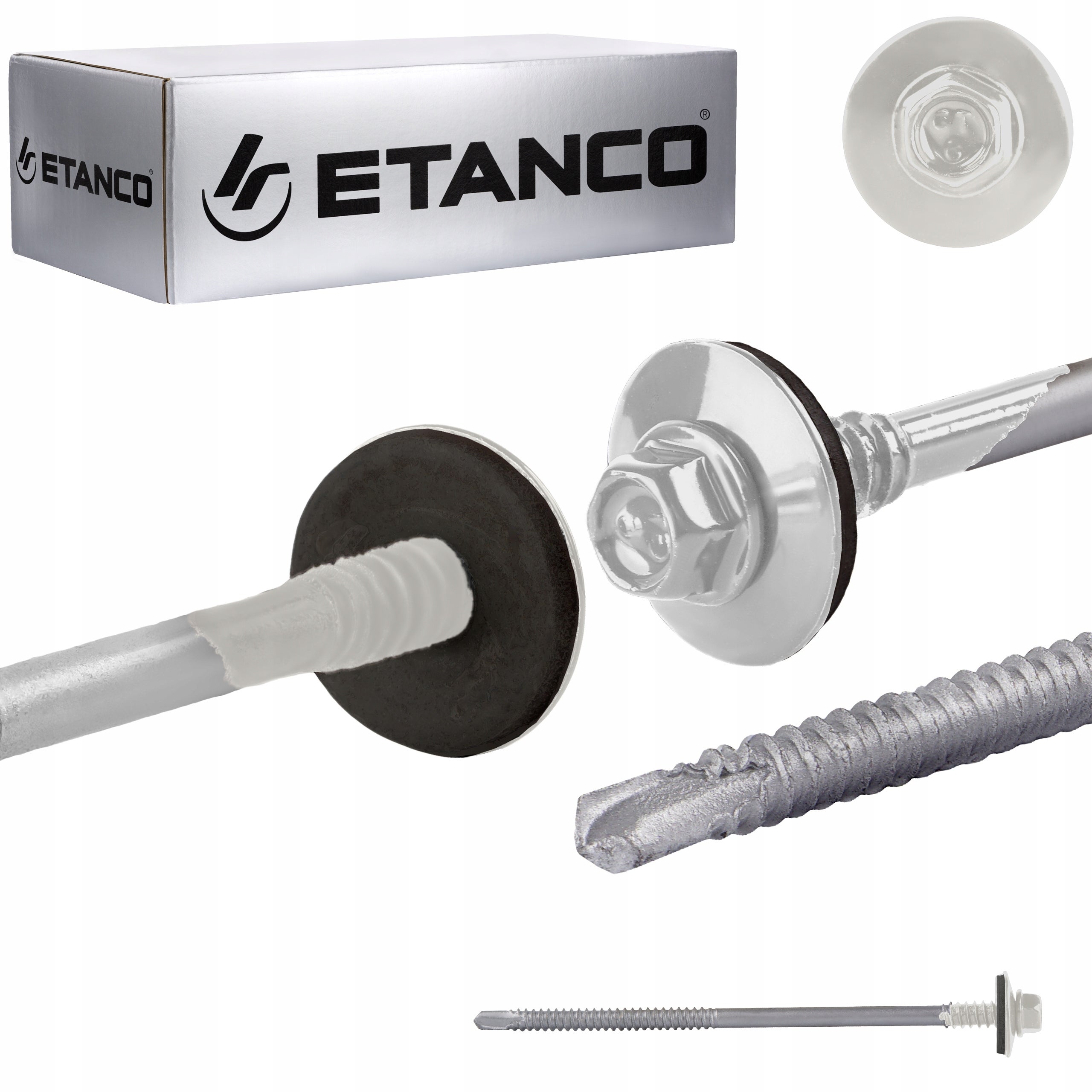 Wkręty do płyt warstwowych Etanco GTR6 SP A19 malowane RAL 9010 z podkładką EPDM 5,5/6,3x125 mm 100szt