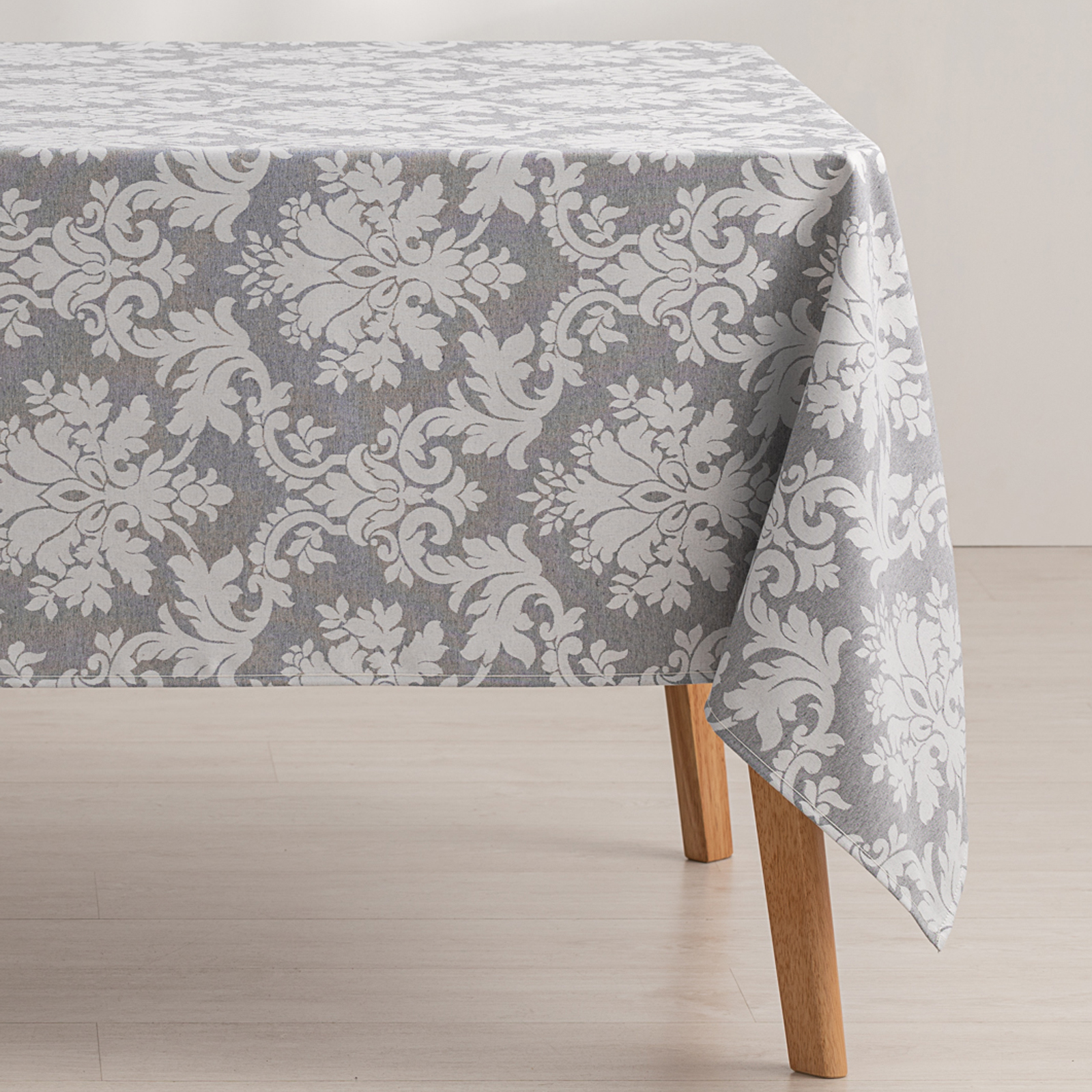 Mantel antimanchas mesa rectangular floral jacquard impermeable 140x240 cm, tacto tela, color gris - dama