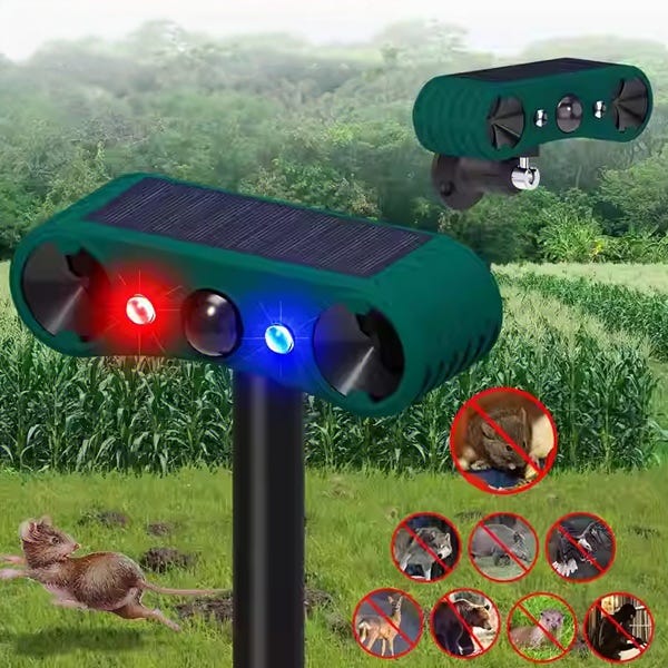 Jiawu Répulsif Solaire Animaux Avec Télécommande – Ultrason + Lumière, Longue Portée, Anti-Cerfs, Renards, Chats