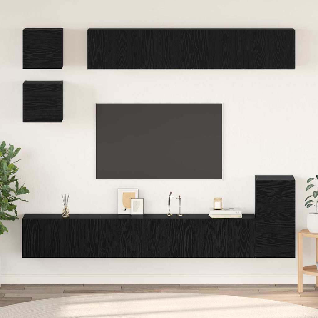 Zestaw szafek RTV 8 pcs Czarny Dąb Materiał drewnopochodny vidaXL