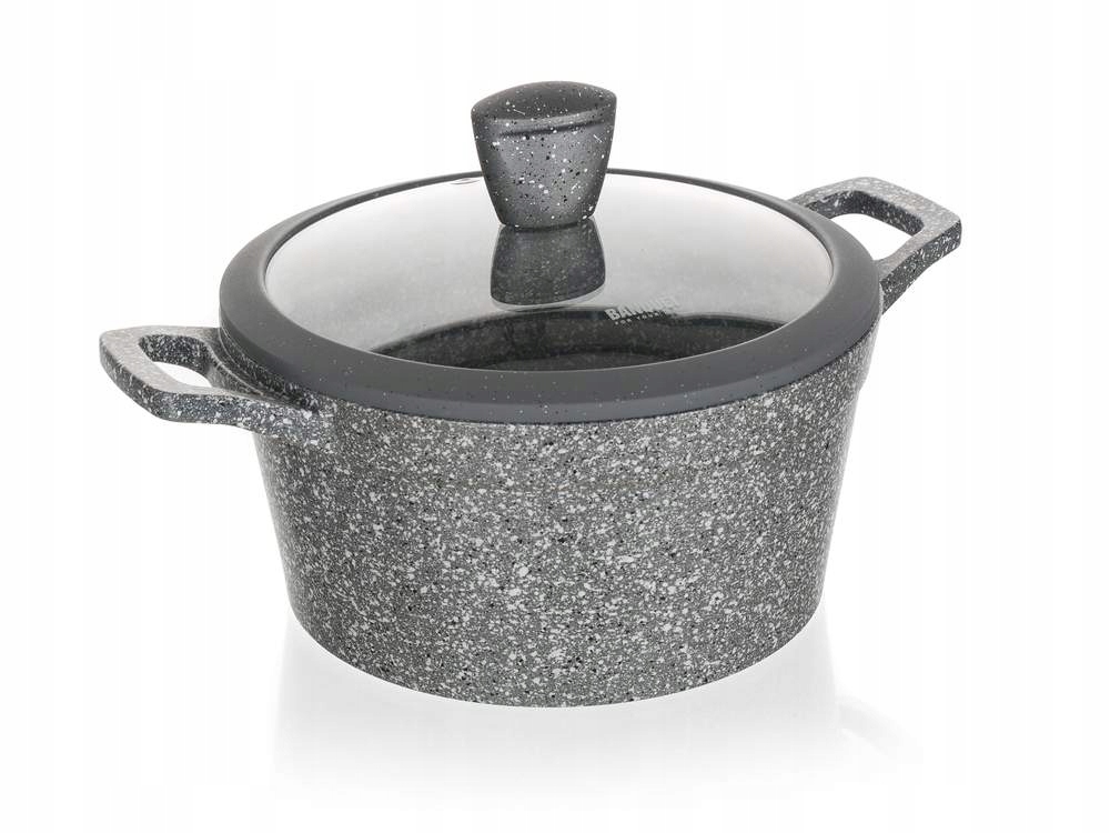 DUŻY GARNEK GRANITE szary 28 cm do gotowania POKRYWKA 6,4 L obiad zupa
