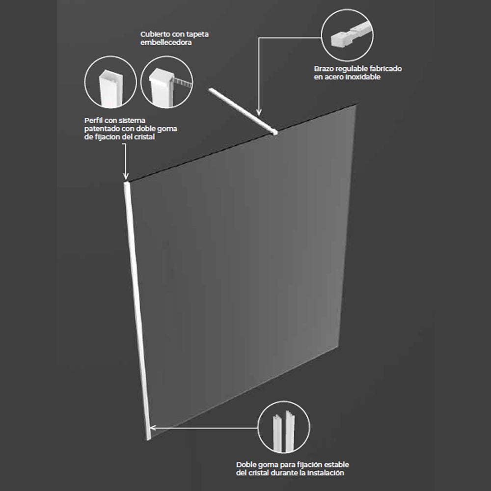 Painel de Chuveiro Fixo Walk In | Vidro Temperado 8mm Anticalcário Transparente | Altura 200cm | Branco Mate 120cm - 2