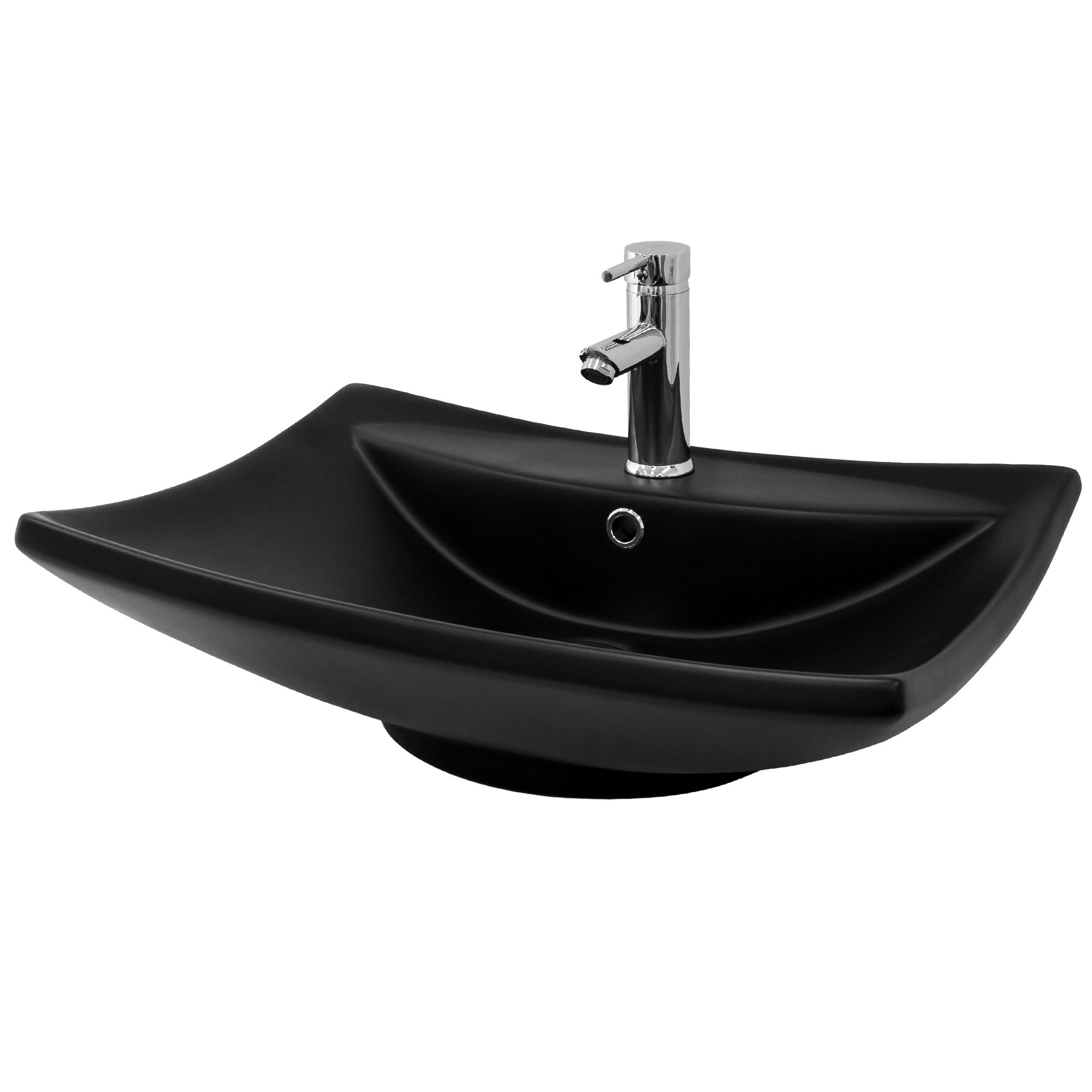 ML-Design Umywalka ceramiczna w kolorze czarny mat, 61x45,5x18,5 cm, Umywalka nablatowa z przelewem i otworem na baterie, Nowoczesna umywalka, Misa