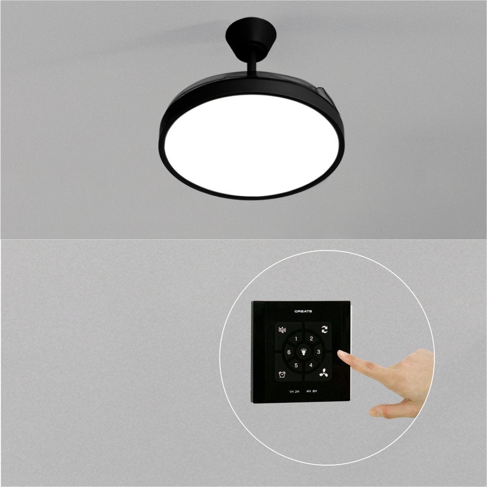CREATE - WIND CLEAR STUDIO - Wentylator sufitowy 40W cichy z chowanymi łopatkami i oświetleniem LED, różne rozmiary -