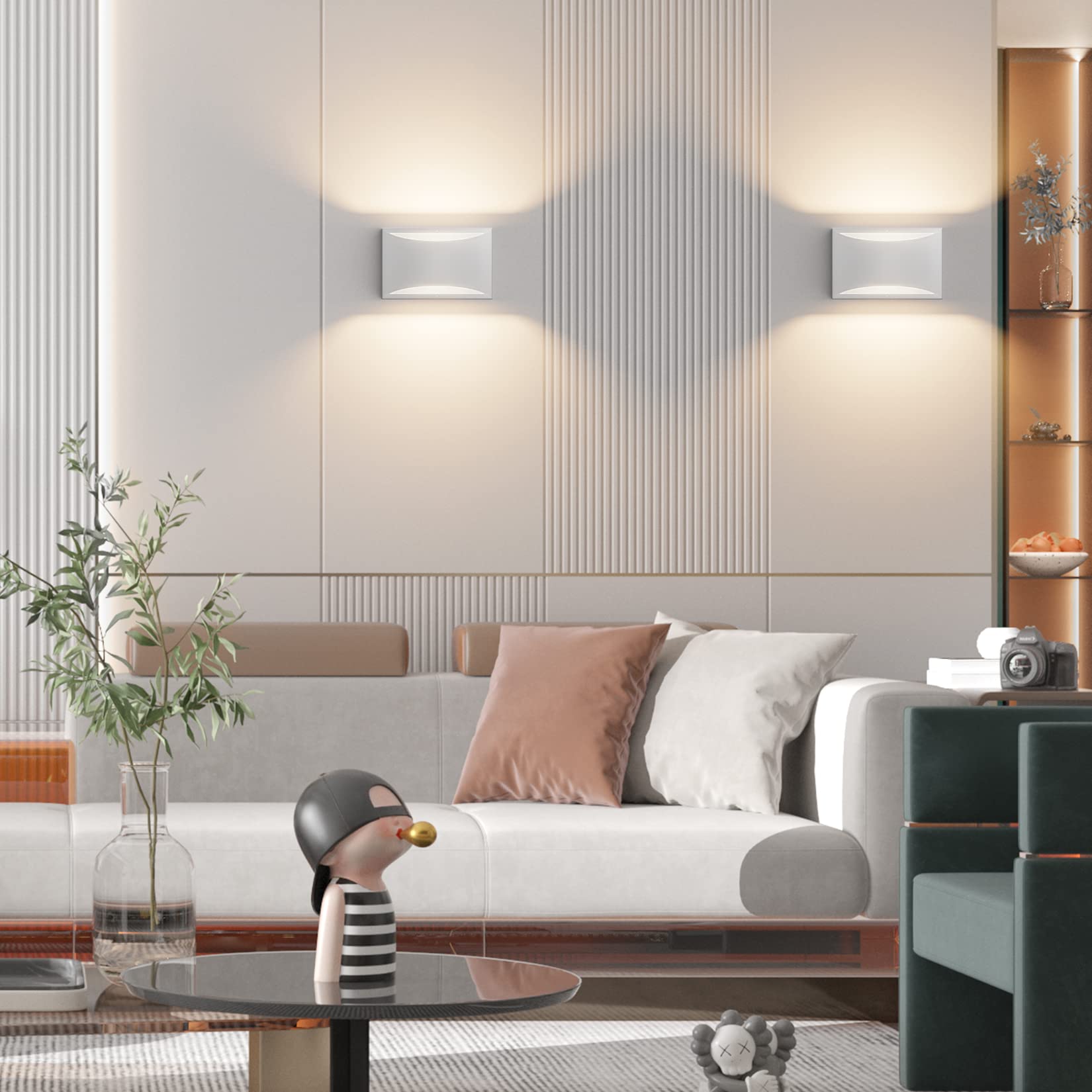Apliques de pared LED de 2 uds, luces de pared blancas cálidas de 3000K, luz de montaje en pared arriba y abajo de 7W, lámpara de pared interior - 4