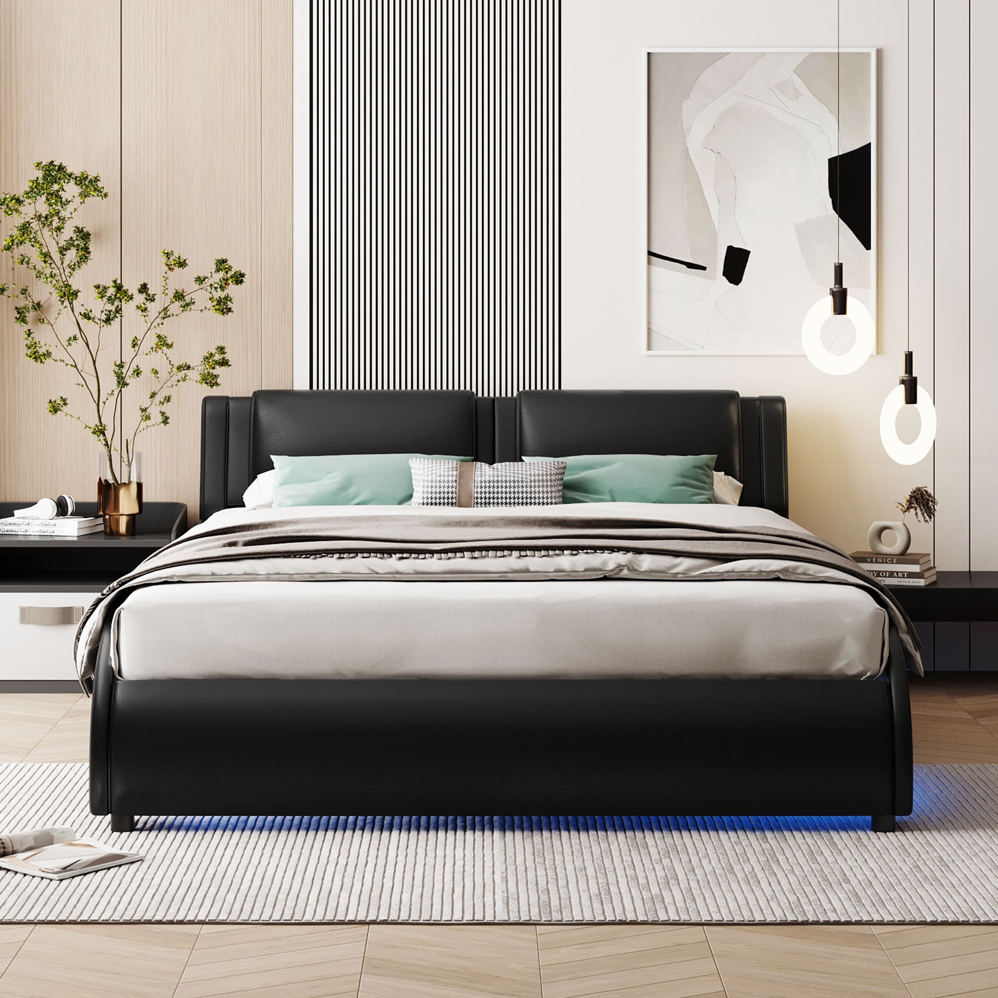 Lit adulte et ados capitonné Lit double 140 x 200 cm avec LED - en ...