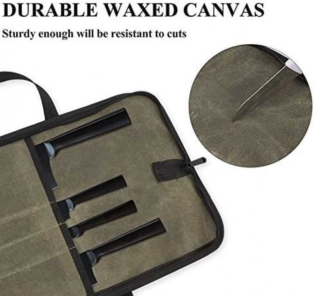 Bolsa para facas (4 compartimentos), para facas de chef em lona encerada para homens e mulheres, verde - 4