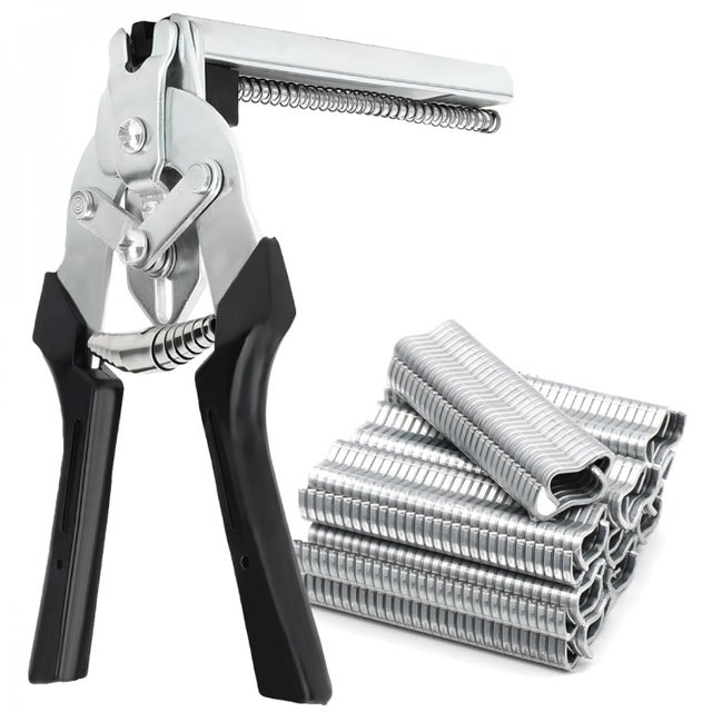 Pince à agrafes rapides pour grillage, clôture + 600 agrafes - Gris - Linxor