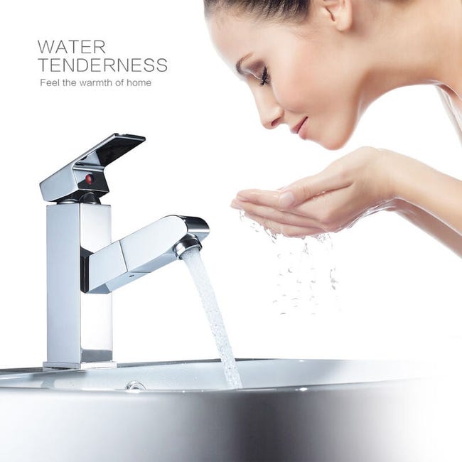 Mitigeur Lavabo avec Douchette Extractible Chrome Moderne Robinet pour Lavabo et Vasque Salle de Bain WC Robinetterie - 3