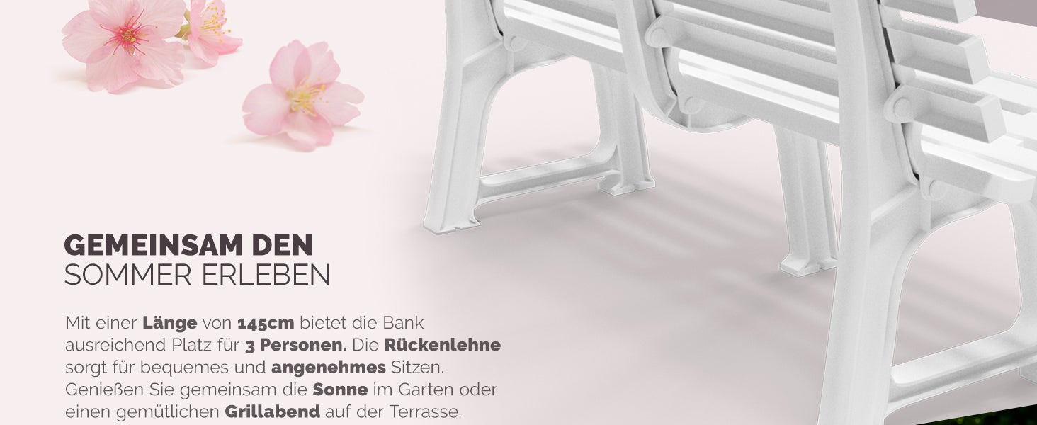 Casaria Banc de Jardin Orchidea blanc 3 places banc d'extérieur en plastique banquette 145x49x74 cm Jardin terrasse parc - 4