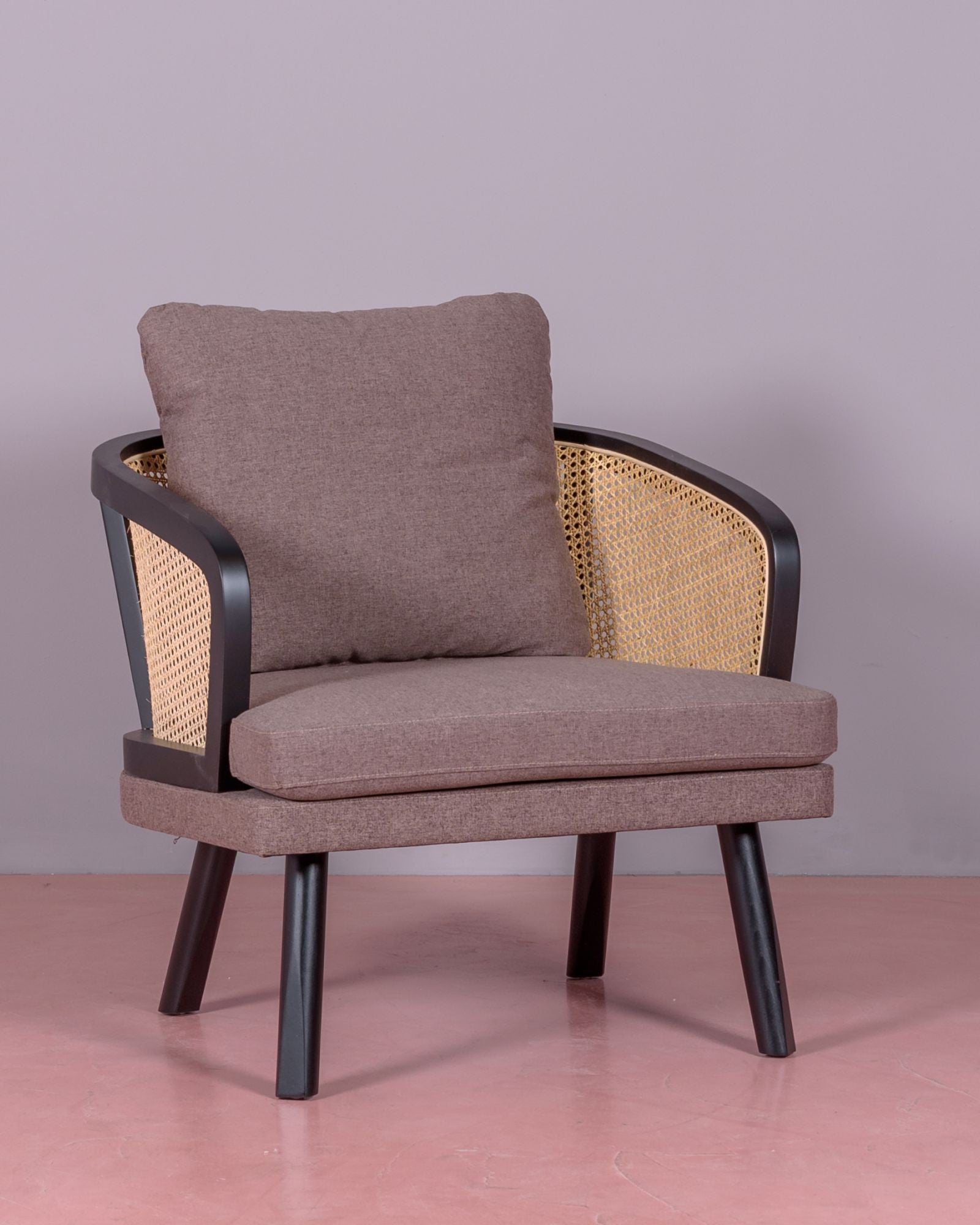 Sillón retro vintage en ratán natural y cojín de algodón - leeds - nest dream - negro