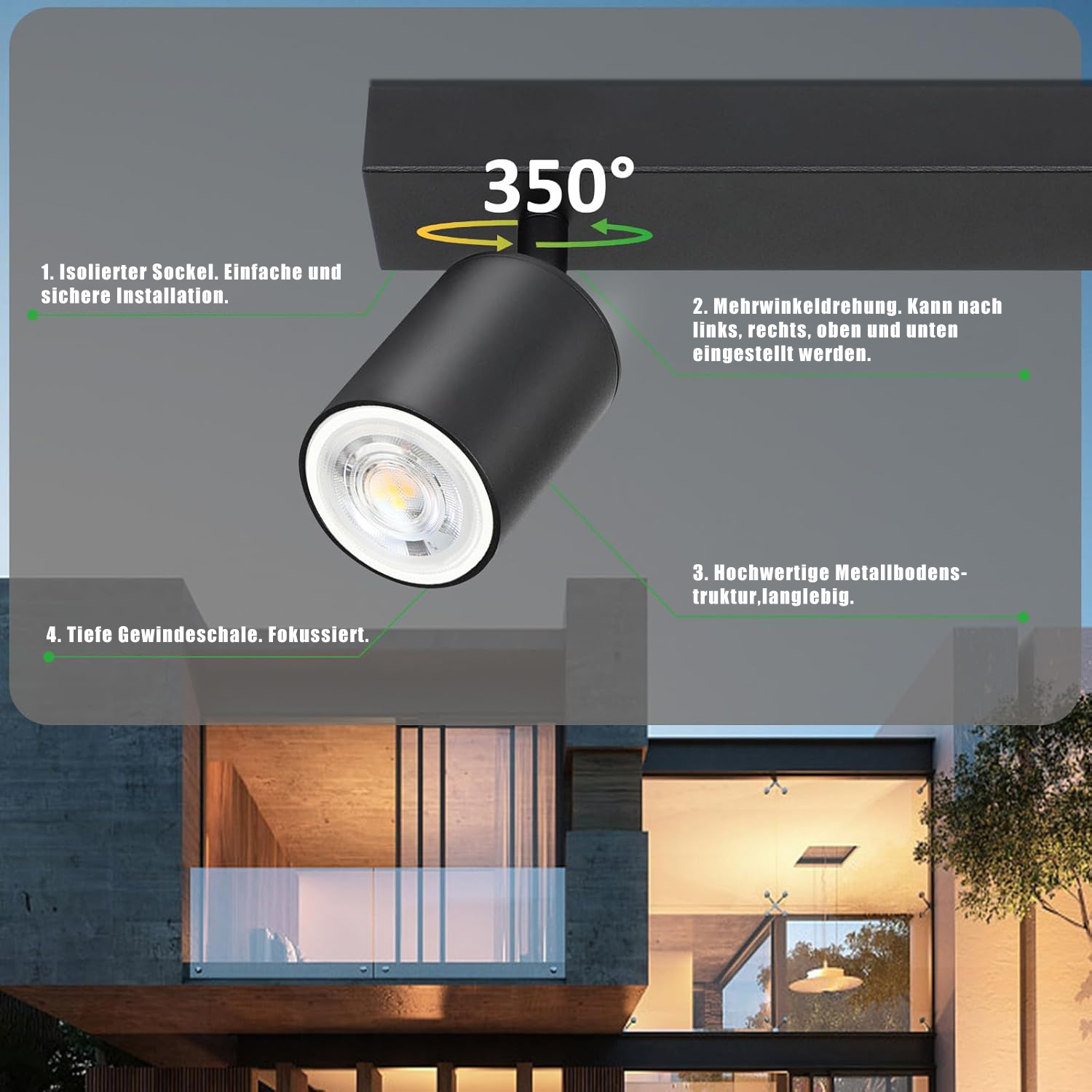 NETTLIFE 2 Focos Max.25w GU10 Lámpara de Techo LED Negra Lámpara de Moderna Lámpara de Pared Industrial Giratoria de 350 ° para Dormitorio - 5