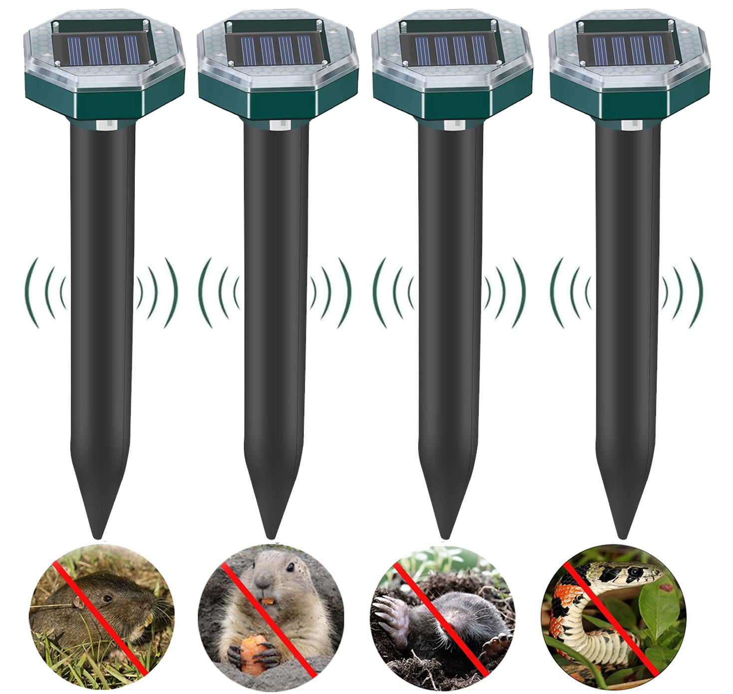 Répulsif à Taupes Solaire 4Pack - Ultrason Et Vibration - Anti Campagnols/Souris - Jardin Pelouse