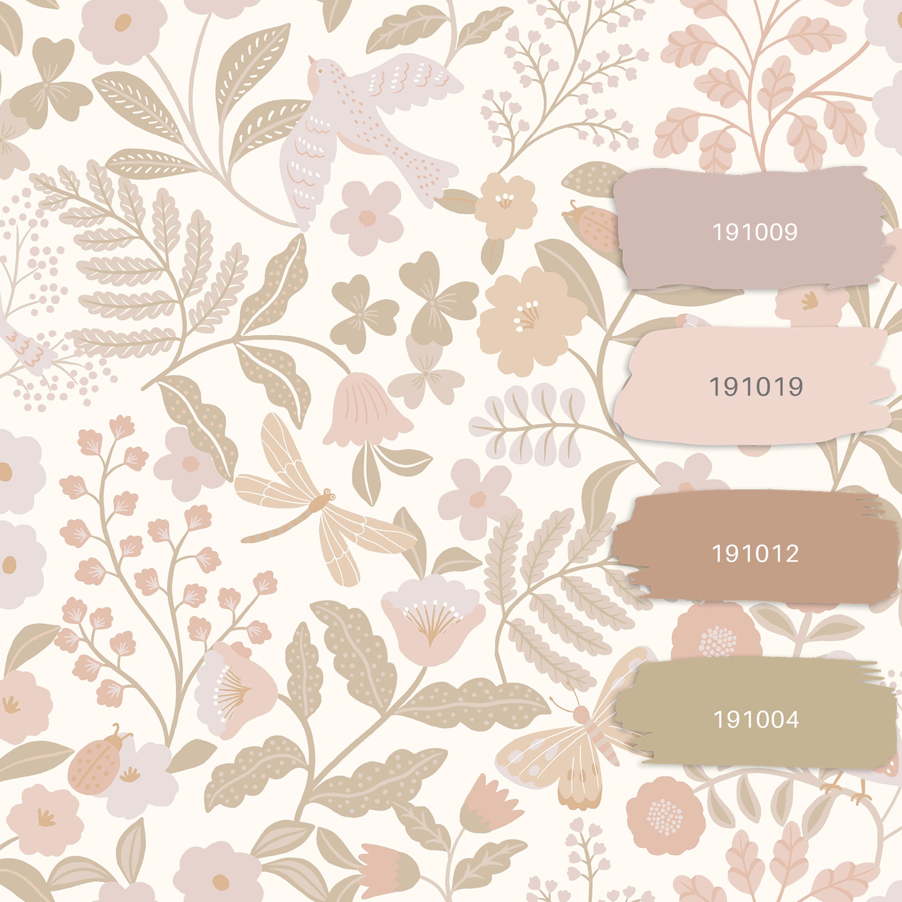 Papier peint fleurs et oiseaux blanc, beige et rose clair - 53 cm x 10.05 m - ESTAhome - 9