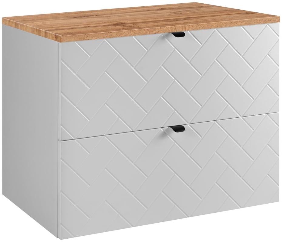 Szafka łazienkowa MADIS 80 cm biały z blatem dąb wotan wisząca frezowane szuflady