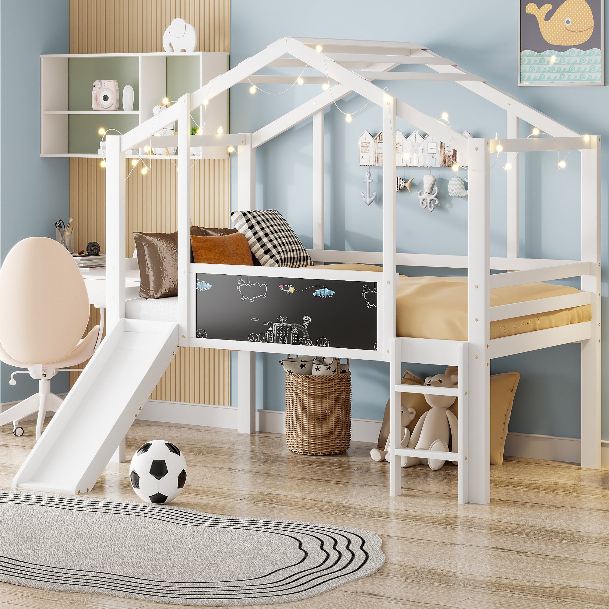 Lit mezzanine enfants avec tunnel sans matelas bleu 90x190 cm vidaXL