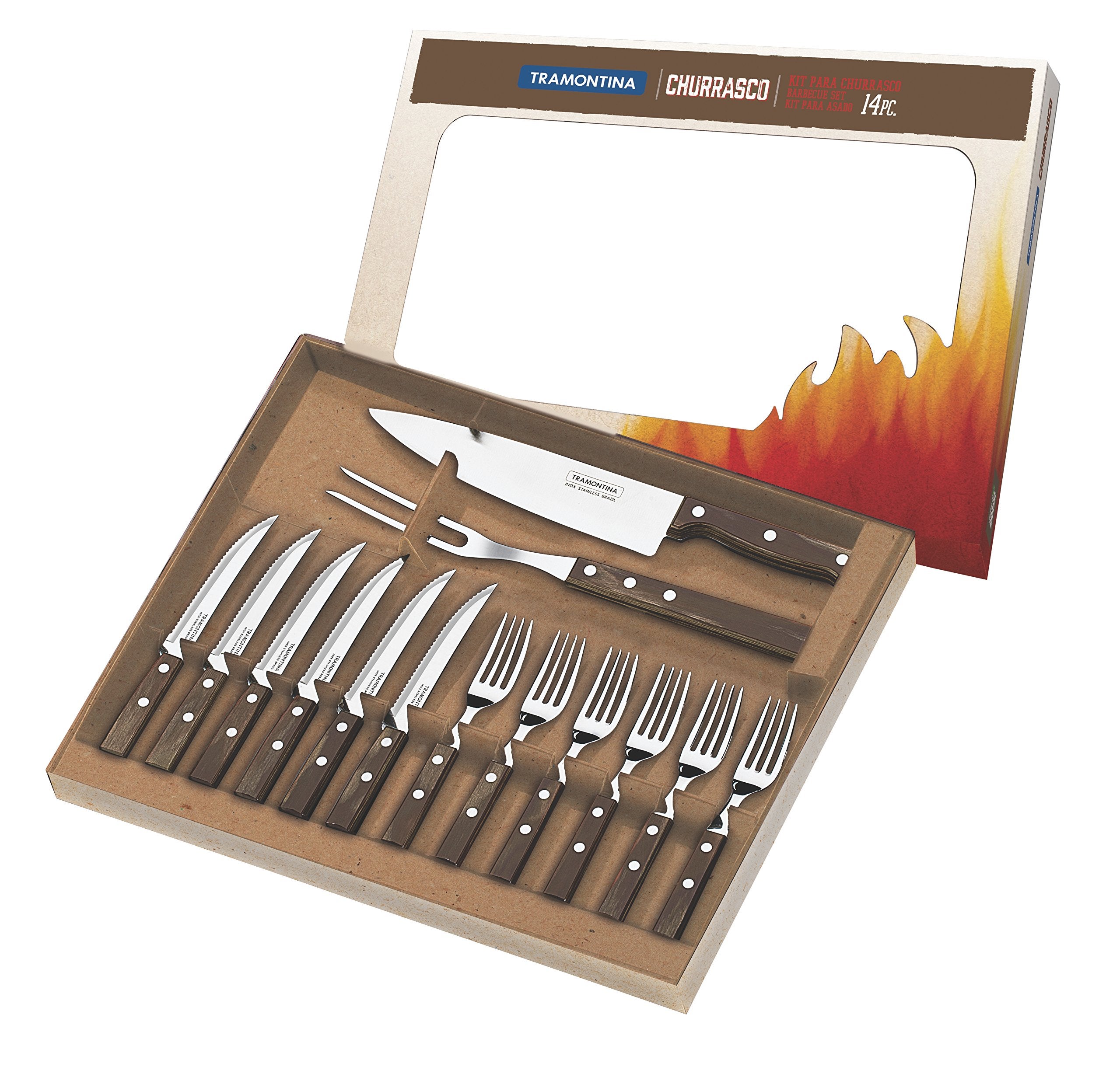Tramontina Churrasco Barebecue - Set da 14 pezzi con coltelli da bistecca e coltello da cuoco