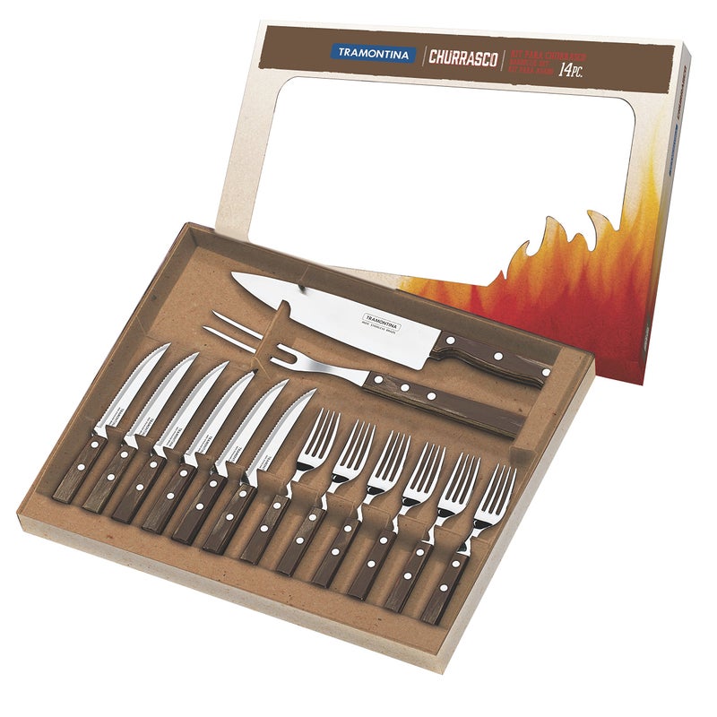 Tramontina Churrasco Barebecue - Set da 14 pezzi con coltelli da bistecca e coltello da cuoco