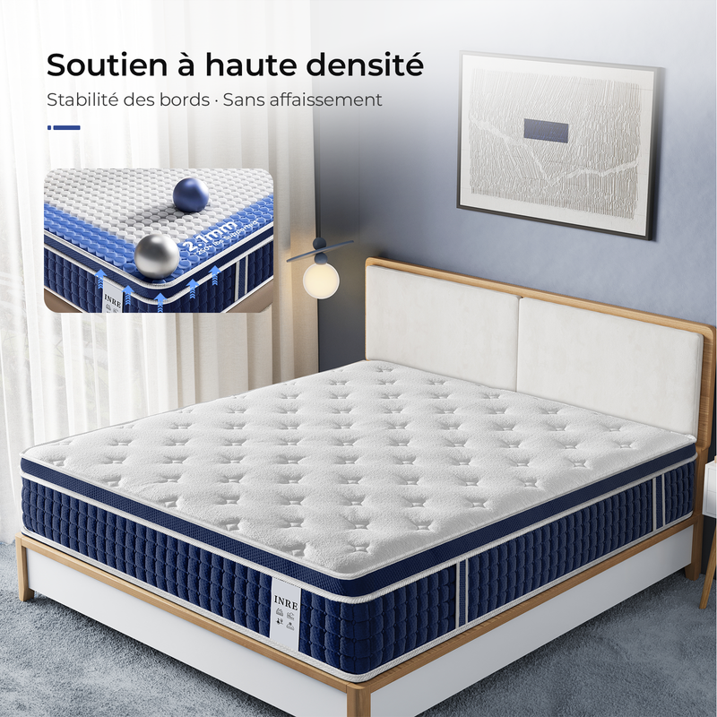 Matelas 140x190 cm – INRE - 30cm hybride – Ressorts indépendants – 7 zones – Fermeté moyenne - 4