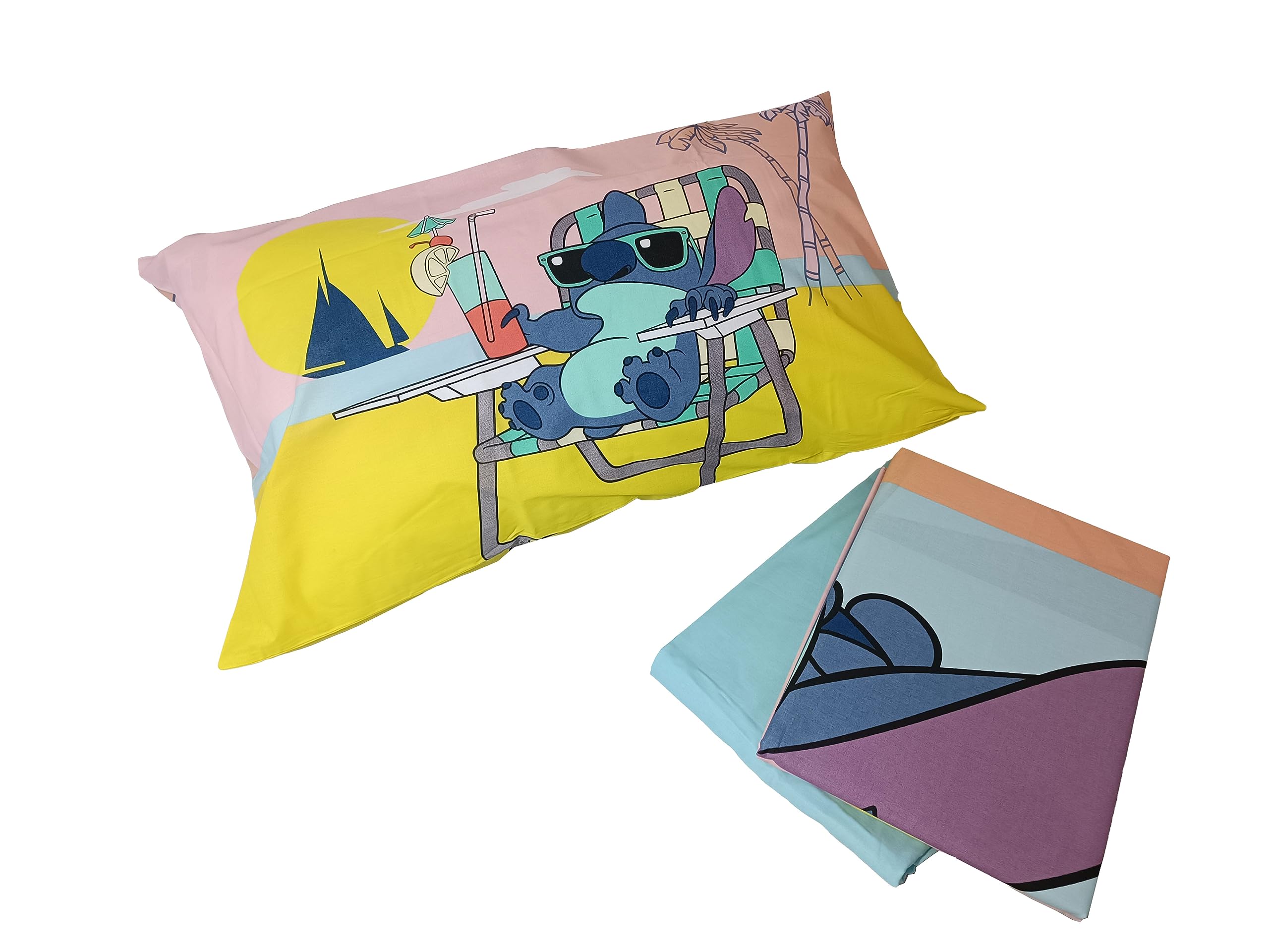 Stitch, Lenzuolo Letto Singolo, Completo Letto Singolo Disney, Lenzuolo Sopra, Lenzuolo Con Angoli, Federa, Blu, Disney, 100% Cotone, Prodotto Ufficia - 5
