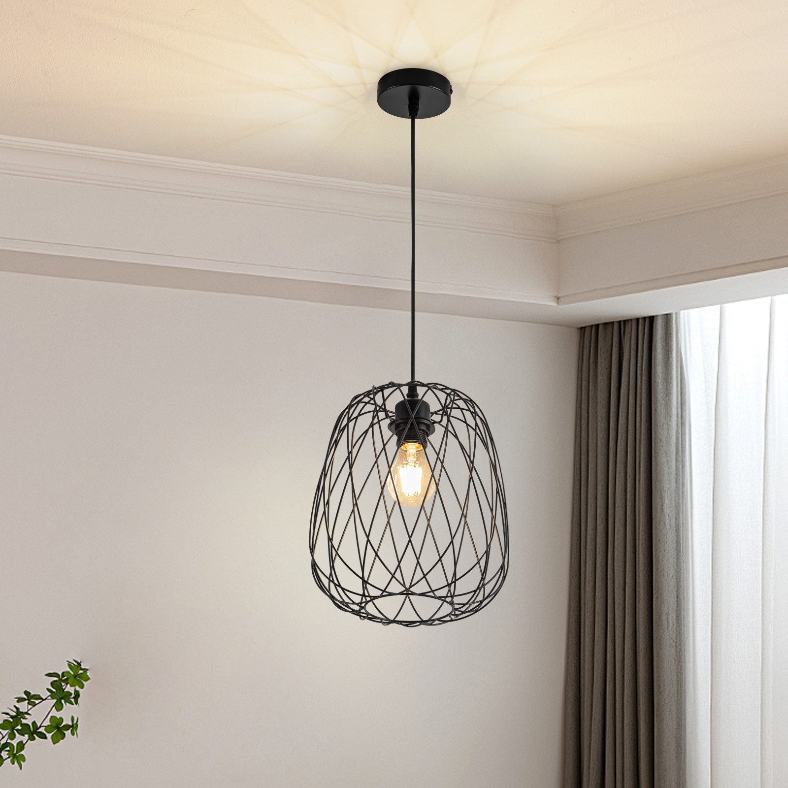 NETTLIFE Suspension Table à manger Suspension Vintage - Suspension E27 Plafonnier Suspension Métal Noir Ronde Suspension - 2