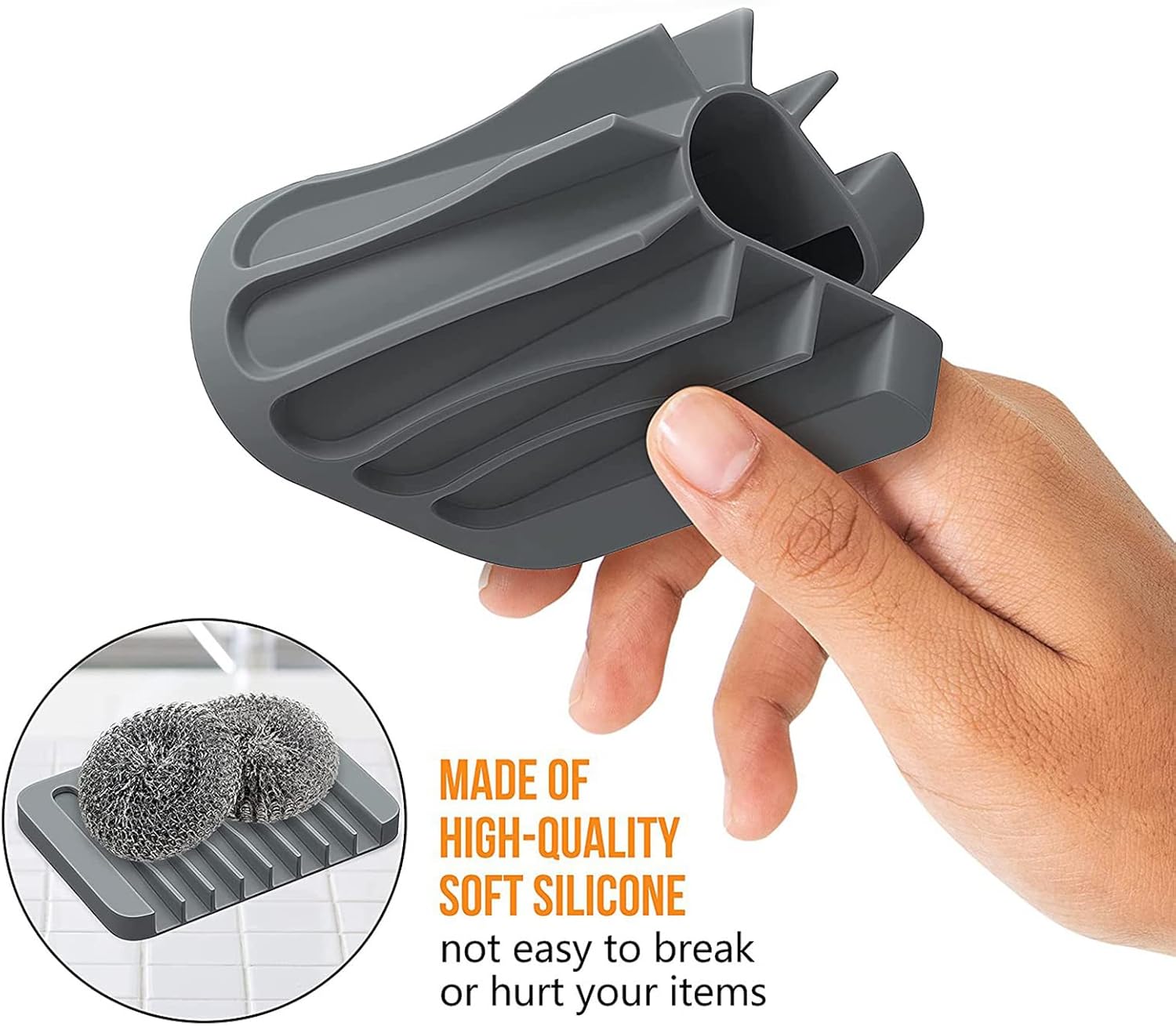 Portasapone In Silicone Grigio – 3 Pezzi (2 Piccoli 12x10 Cm + 1 Grande 25x13,9 Cm) – Autodrenante E Antiscivolo – Per Bagno E Cucina