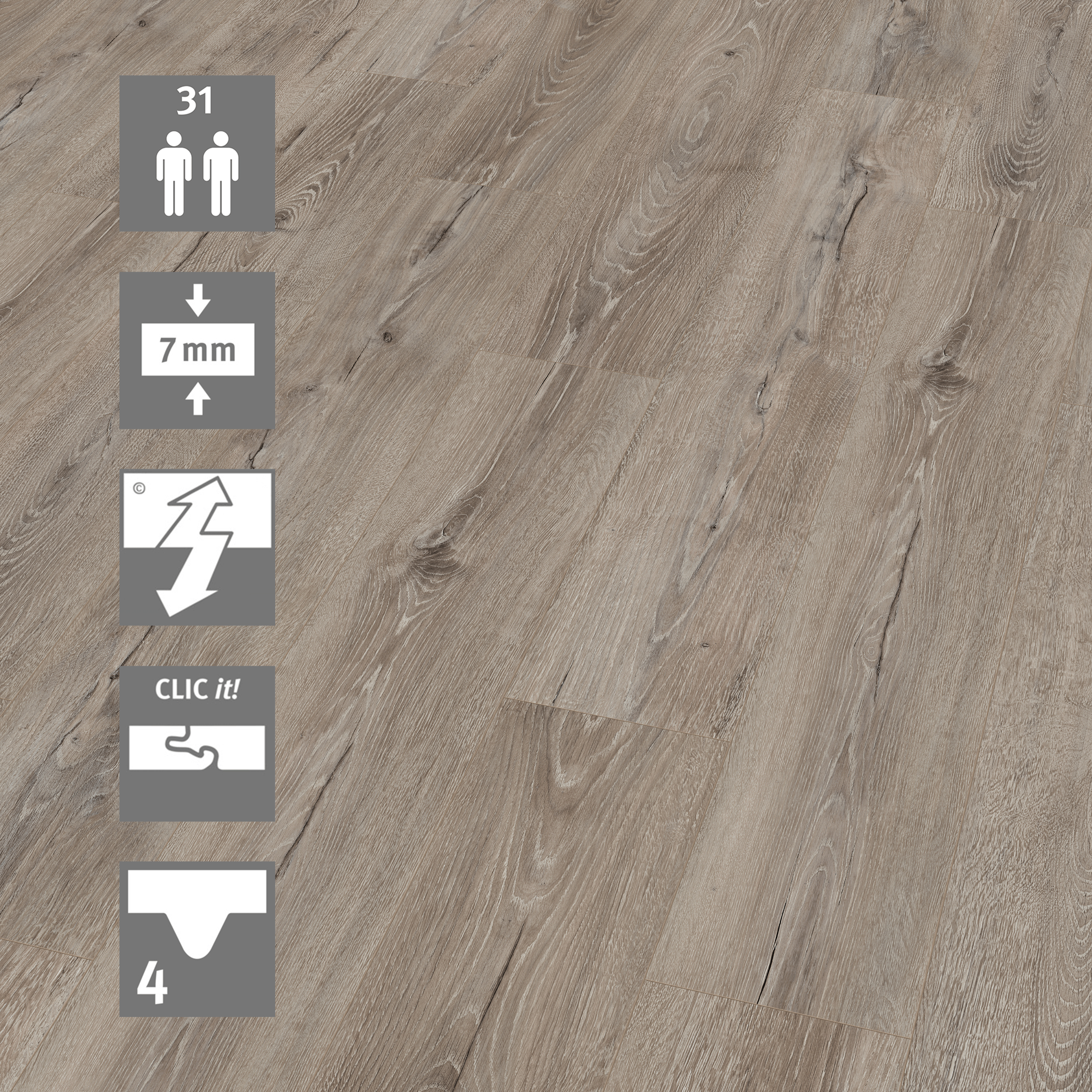 Pavimento laminato EGGER - Legno grigio - L.129,2 x l.19,3 cm - Sp.7 mm - 2,49 m² / 10 pezzi - 3