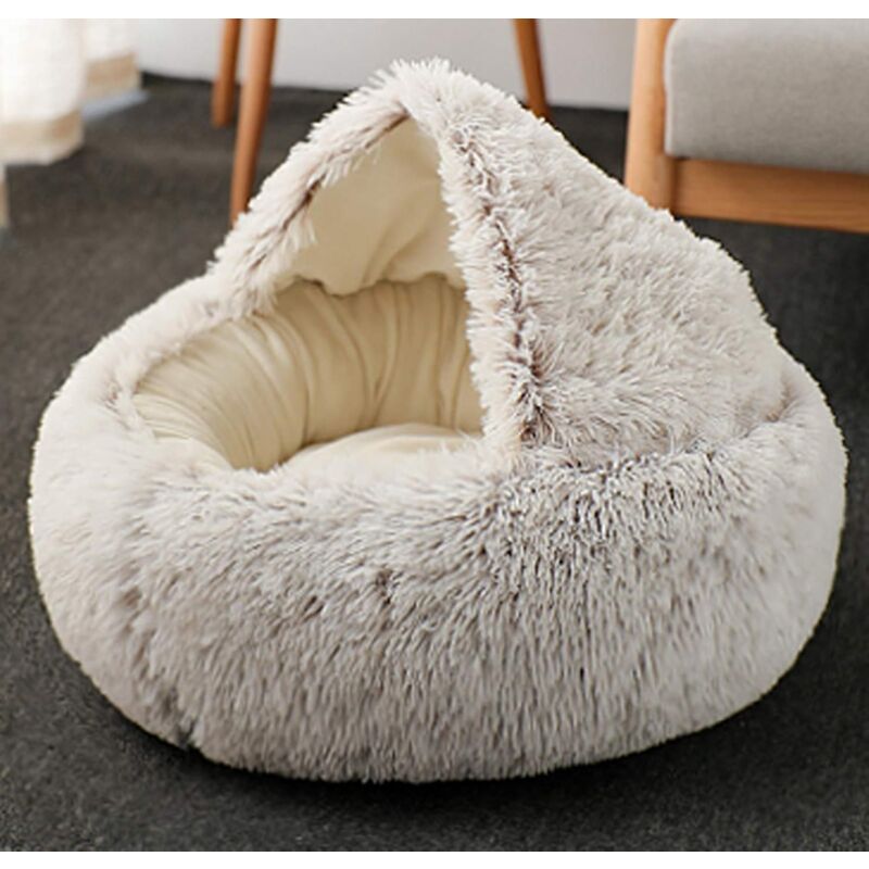 Panier pour Chat Moelleux Anti Stress Extra Doux Lit Apaisant pour Chien Canapé XL Confortable Lavable Maison, Coussin,Antidérapant (50cm,Marron) - 2