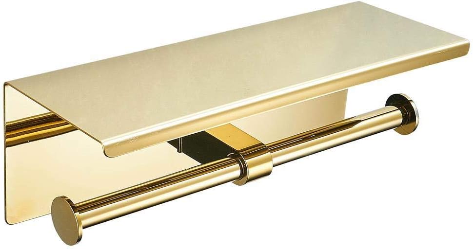 Uchwyt na papier toaletowy z półką, uchwyt na papier toaletowy dwuwarstwowy, uchwyt na ręczniki papierowe ze stali nierdzewnej SUS304 (złoty)