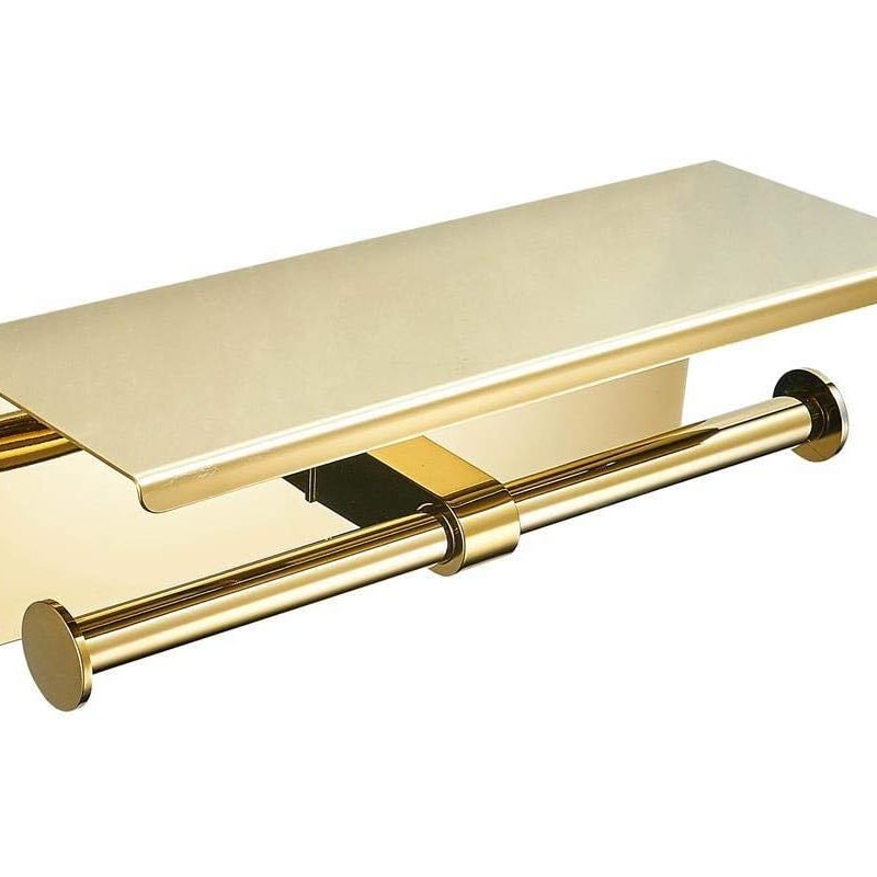 Uchwyt na papier toaletowy z półką, podwójny uchwyt na papier toaletowy, uchwyt na ręczniki papierowe ze stali nierdzewnej SUS304 (złoty)