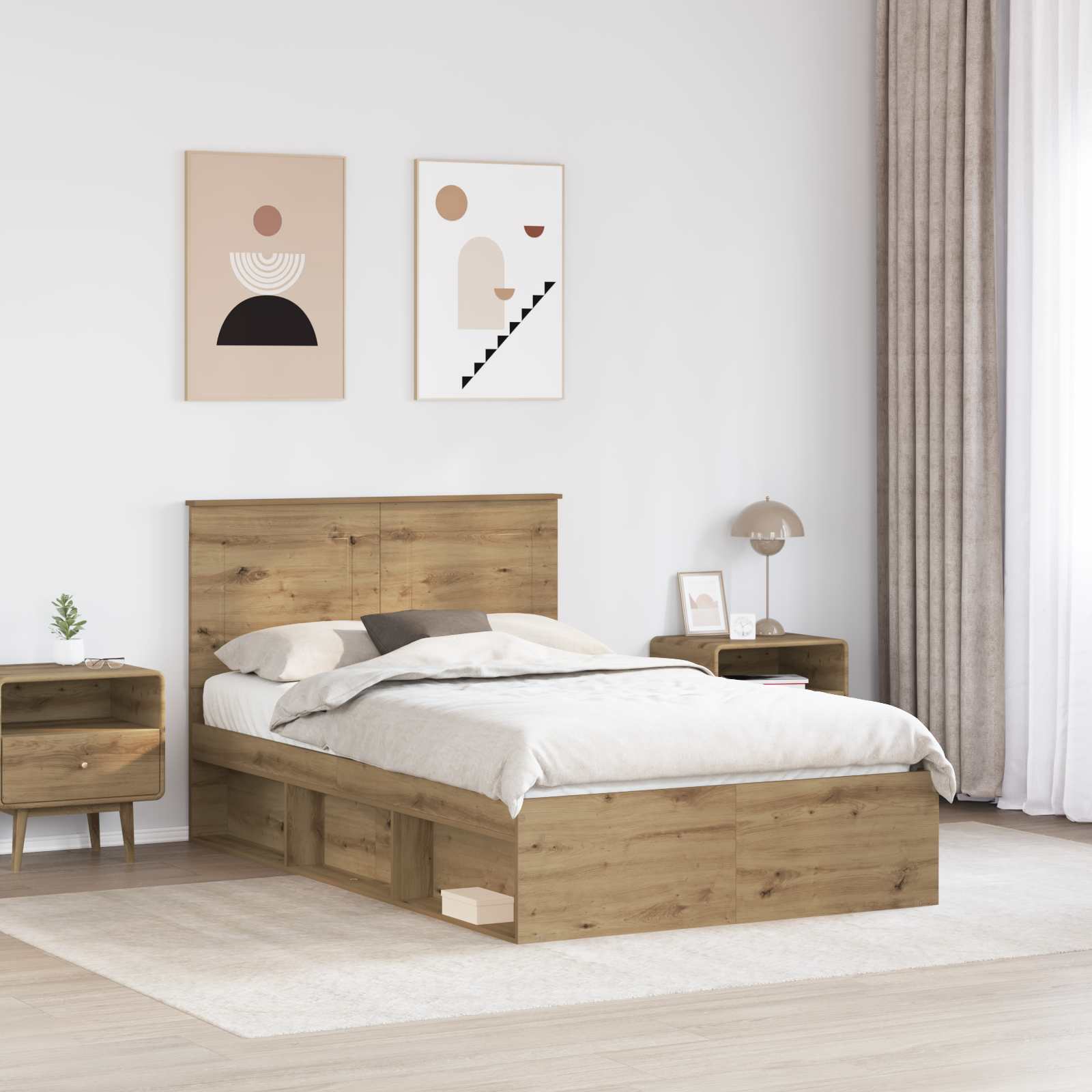 Cadre de lit chêne artisanal 120 x 190 cm bois de pin massif - 3