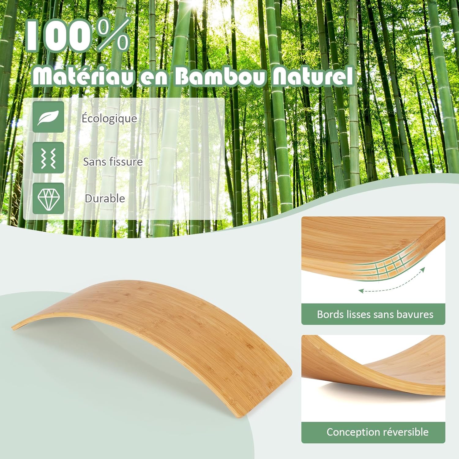 Planche Equilibre Montessori Enfants, Arche d'équilibre Enfant Bambou, Charge 150 kg, Cheval à Bascul 90x30x16,5CM - 7