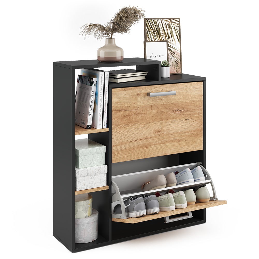 Vicco Meuble à chaussure Orlando, Chêne doré/anthracite, 24.5x90cm 2 compartiments - 7
