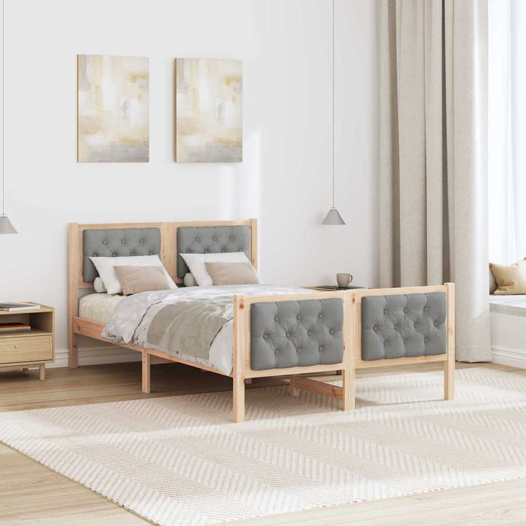 Cadre de lit gris clair, pin massif, pour la chambre, 135 × 190 cm - 4