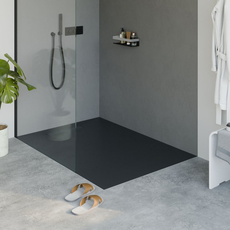 Bernstein Brodzik płaski odlew mineralny LAVOA 140x100 antracytowy mat