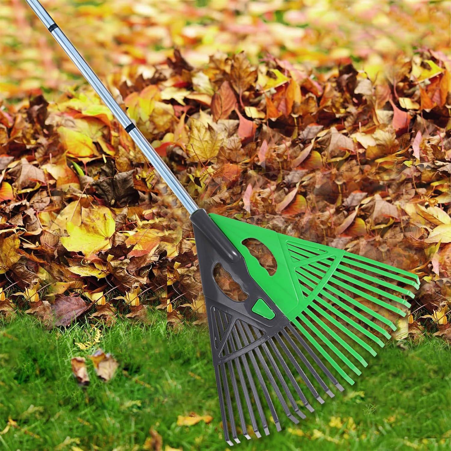 Grabie do liści, miotło-wachlarz, grabie do zamiatania ogrodu, plastikowe grabie do liści, praktyczna miotła z zębami do zamiatania liści i trawy - 5