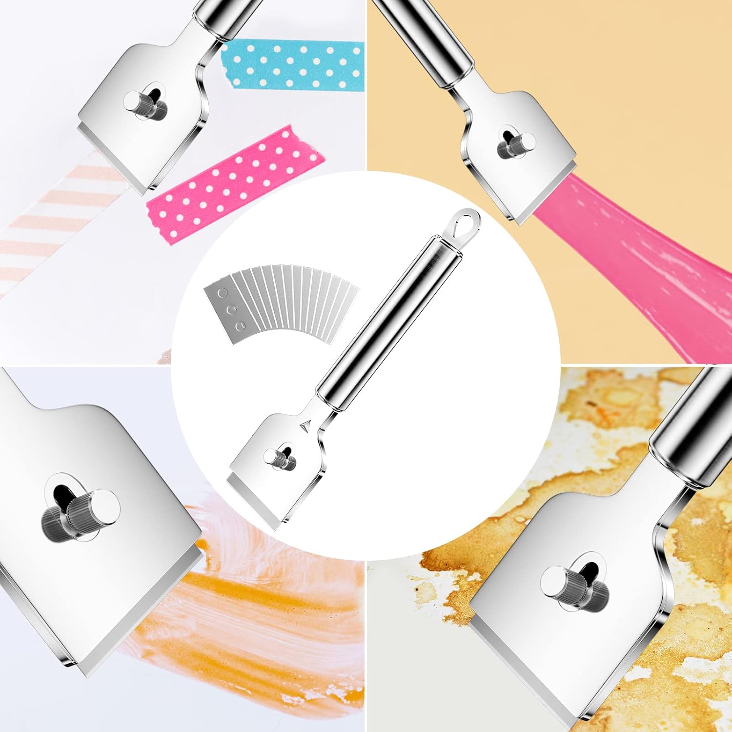 Profesjonalny skrobak do płyt ceramicznych z 14 metalowymi ostrzami wymiennymi, skrobak do płyt indukcyjnych, skrobak do szkła, do czyszczenia ku - 6